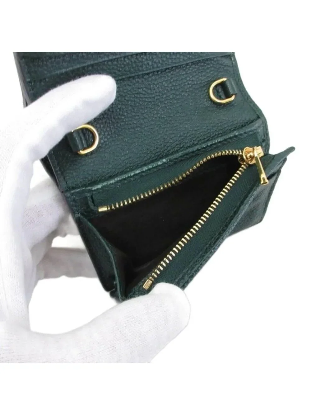 Gucci Zumi Interlocking GG Logo Bifold Wallet Folding Gold Green